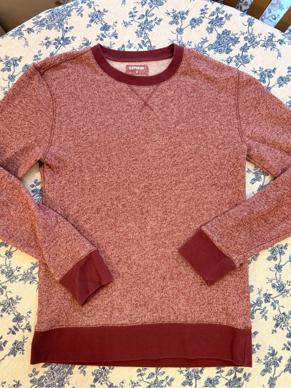 Express Men's Marled Burgundy Crewneck Sweater